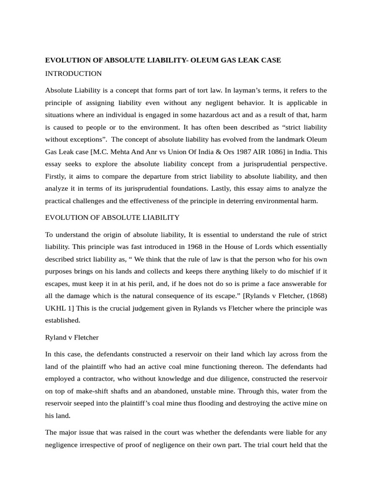 Evolution of Absolute Liability in India | PDF | Legal Liability ...
