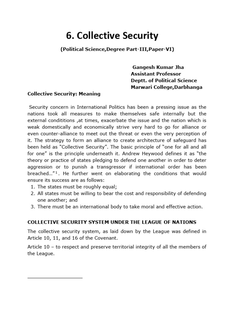 Collective Security GK Jha 05052020 | PDF | United Nations Security ...