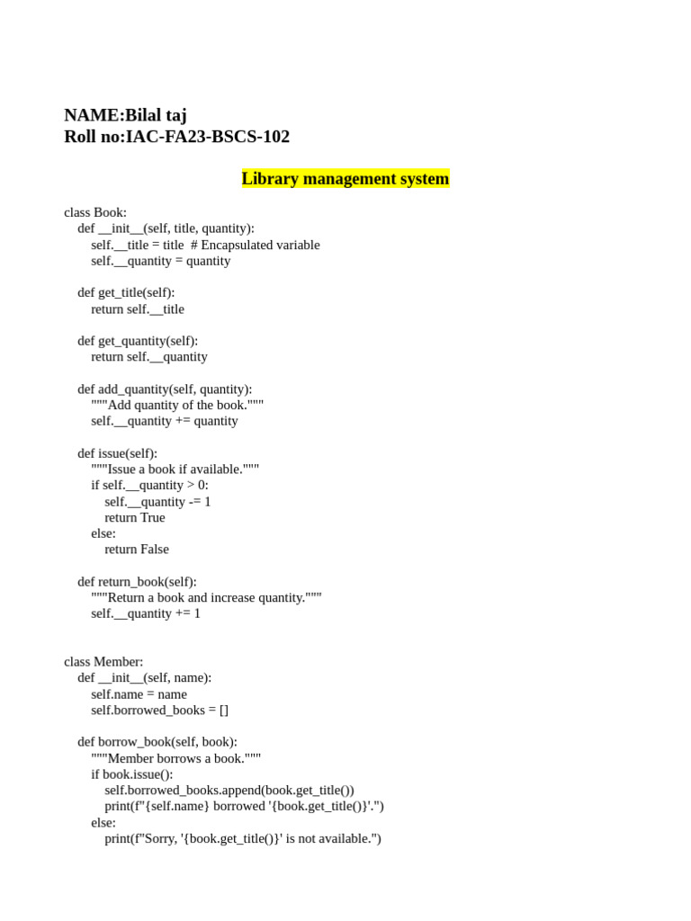 Library Management System Code | PDF | Computer Programming | Software ...