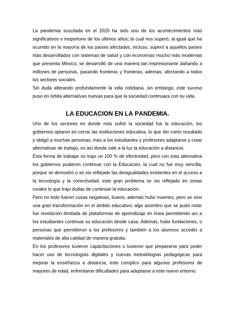 Impacto de la Pandemia en la Educación | PDF | Aprendizaje | Enseñando