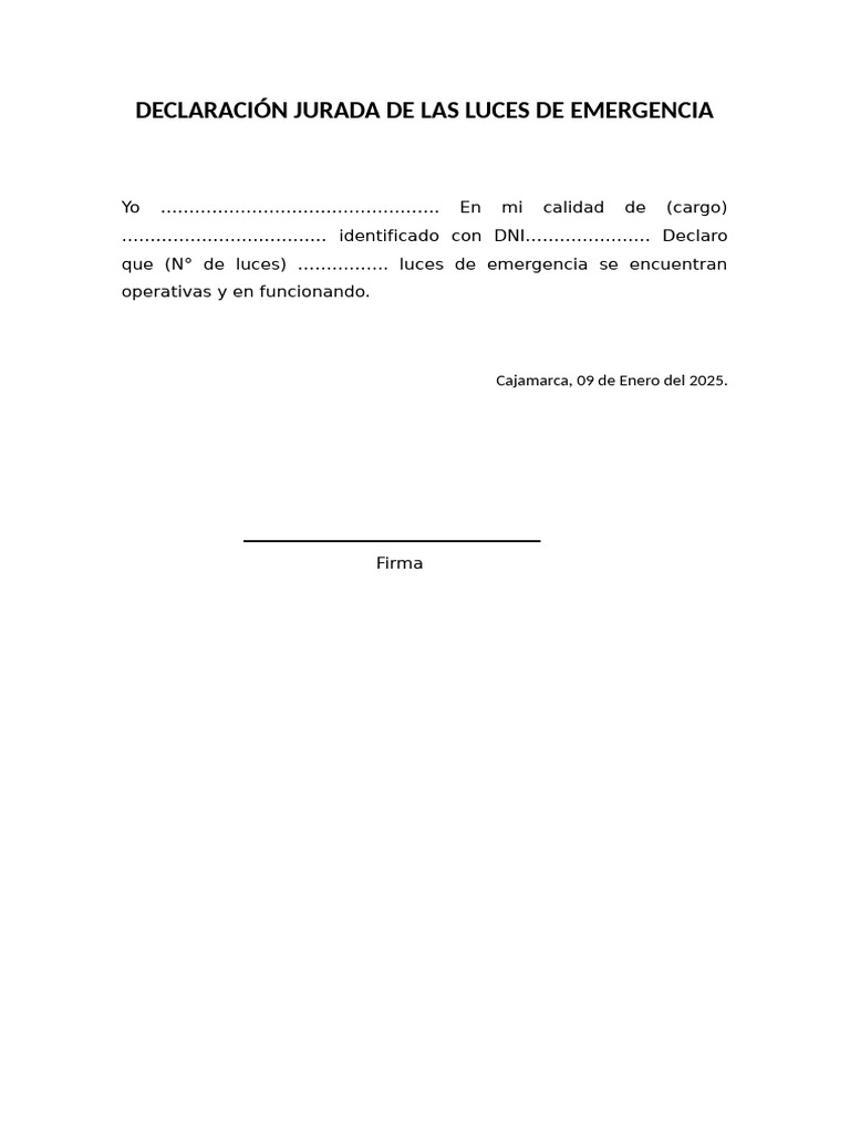 Declaración Jurada de Las Luces de Emergencia | PDF