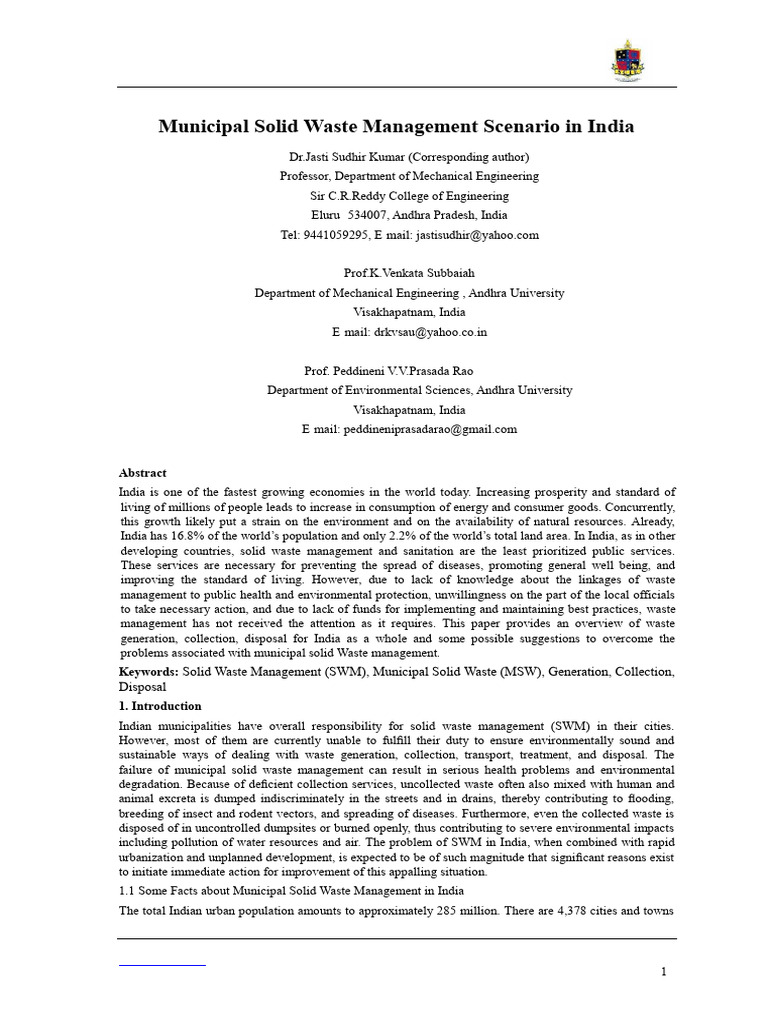 Municipal Solid Waste Management Scenari | PDF | Waste Management ...
