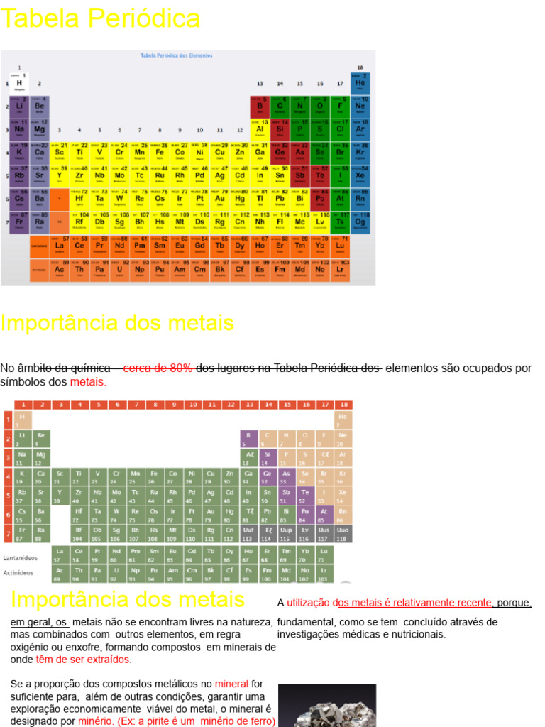PP 01 - Tabela Periódica e Propriedades Dos Metais | PDF | Liga | Átomos
