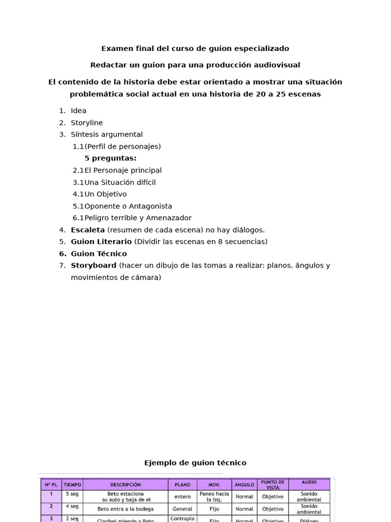 Examen Final Del Curso de Guion Especializado | PDF