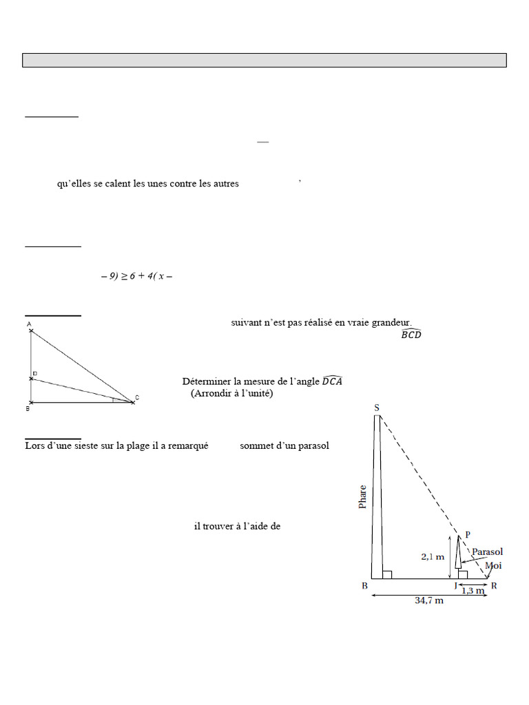 Devoir de maths 3ème : exercices variés | PDF | Mathématiques | Théorie ...