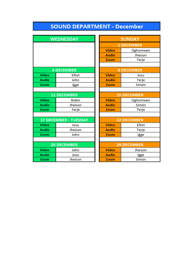 December Sound Department Schedule | PDF