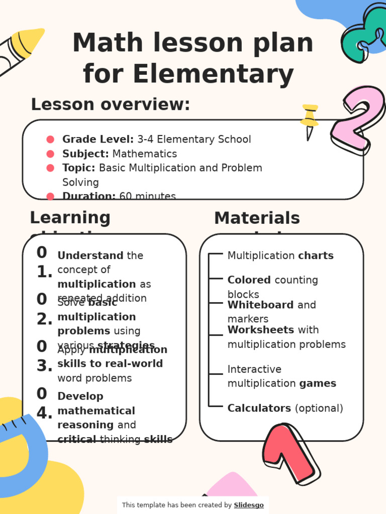 Elementary Math Lesson Plan: Multiplication | PDF | Planets | Planets ...