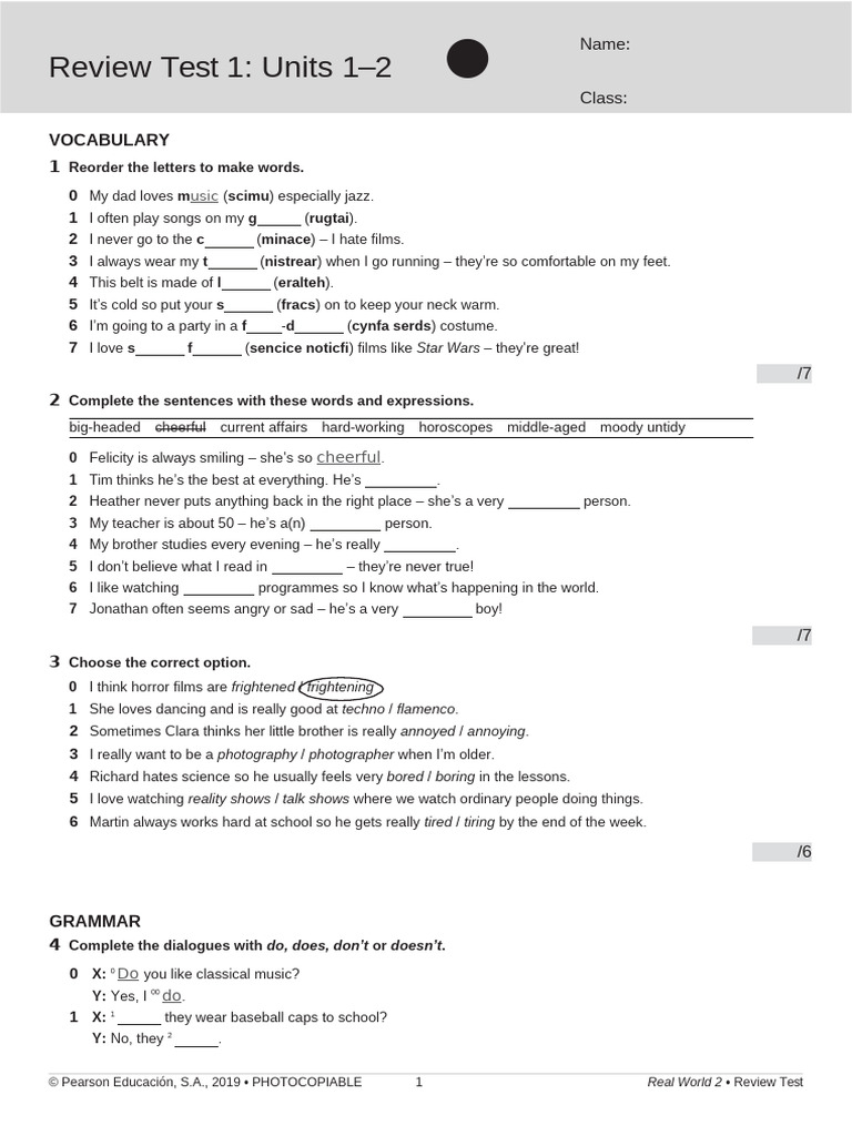 Real World 2 Review Test: Units 1-2 | PDF | Movie Theater