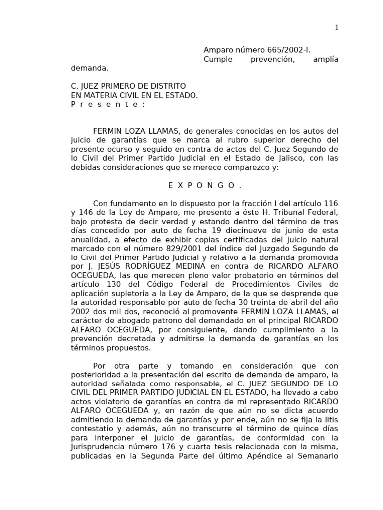 Ampliación de demanda de amparo 665/2002 | PDF | Caso de ley | Judicaturas