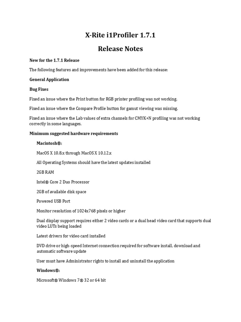i1Profiler 1.7.1 Release Notes | PDF | Microsoft Windows | Computer Monitor