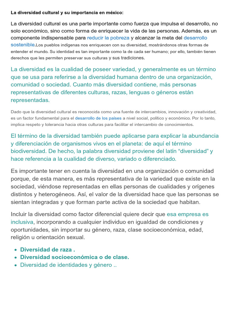 Importancia de la Diversidad Cultural en México | PDF
