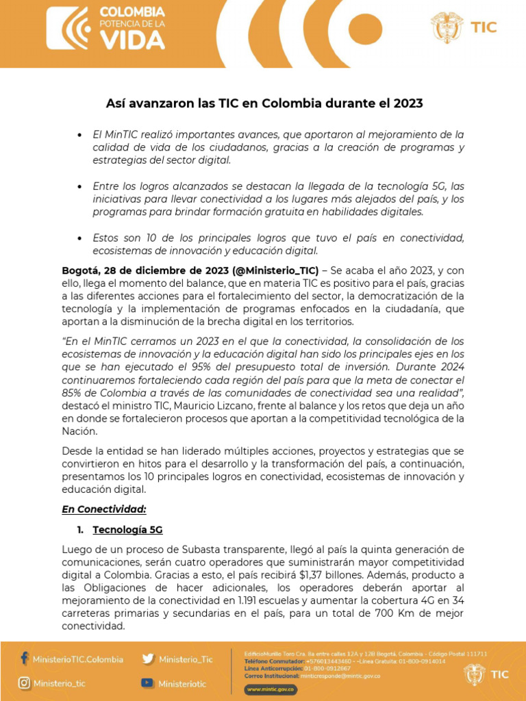Así Avanzaron Las TIC EN 2023 | PDF | Tecnología de información y ...
