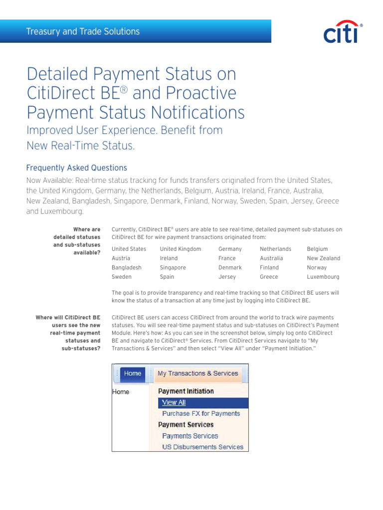 CitiDirect BE Payment Status Overview | PDF | Citigroup | Clearing ...