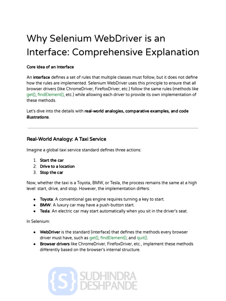 Why Selenium WebDriver Is An Interface | PDF | Selenium (Software ...
