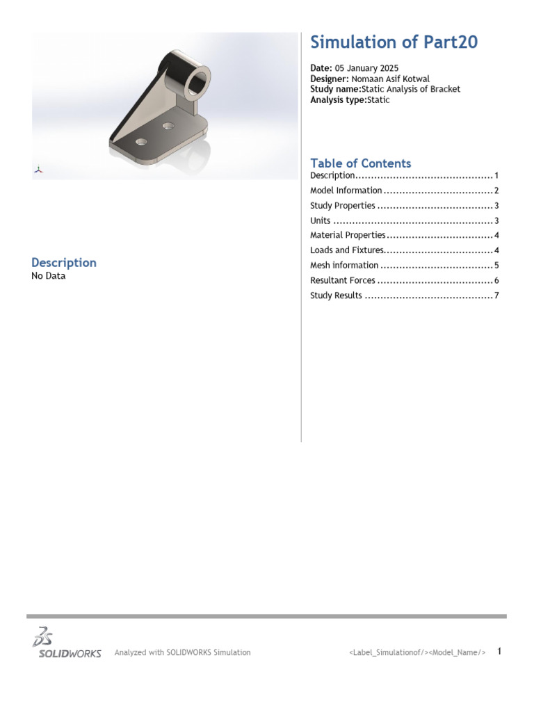 Static Analysis of Bracket Using SOLIDWORKS Simulation 1736443315 | PDF ...