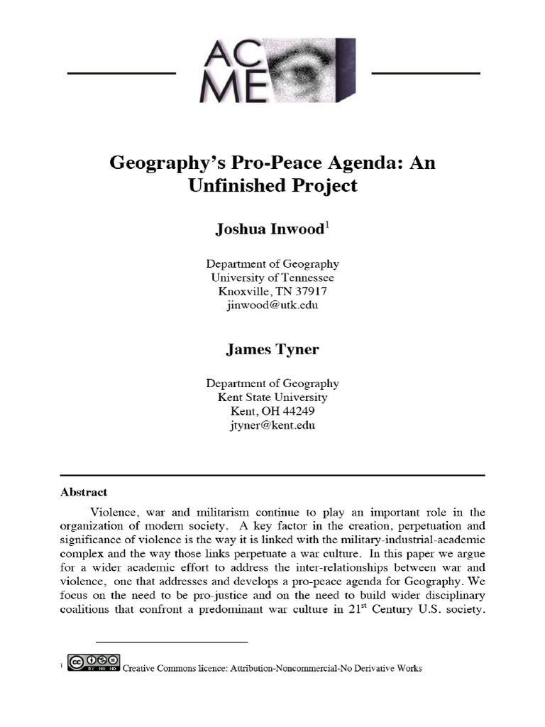 Geography’s pro-peace agenda. an unfinished project’ | PDF