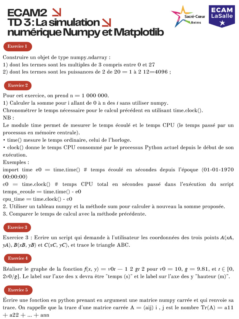 Simulation Numérique avec Numpy et Matplotlib | PDF
