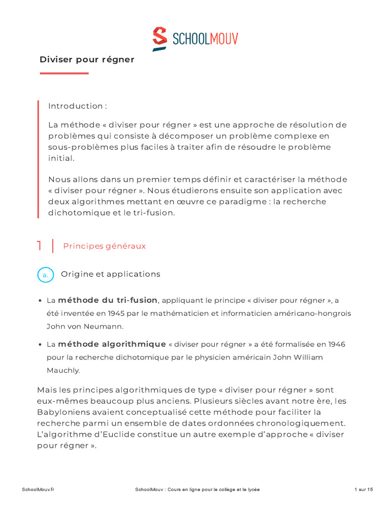 Méthode "Diviser pour régner" expliquée | PDF | Programmation dynamique ...