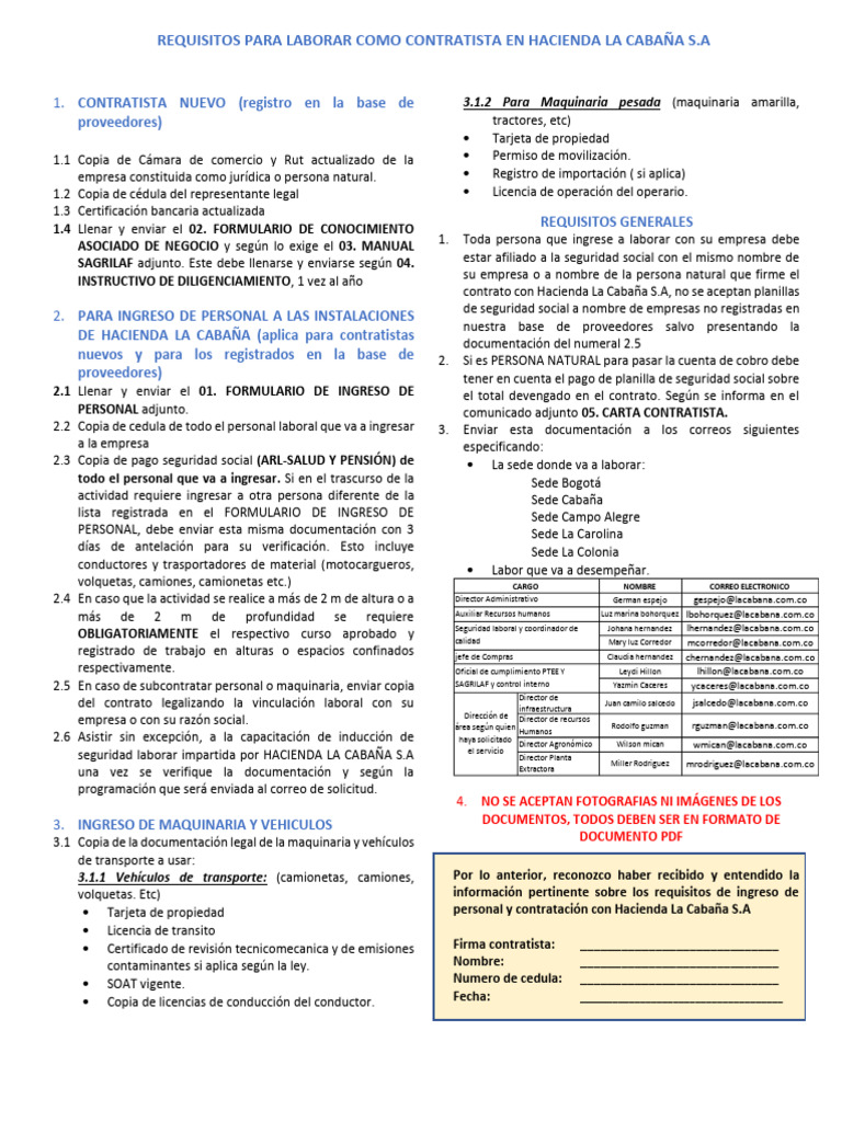 00. REQUISITOS PARA INGRESAR A LABORAR | PDF | Business