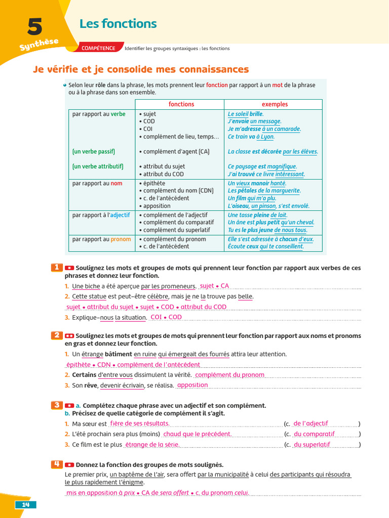 Identifier les Fonctions Syntaxiques en Français | PDF | Phrase | Sujet ...
