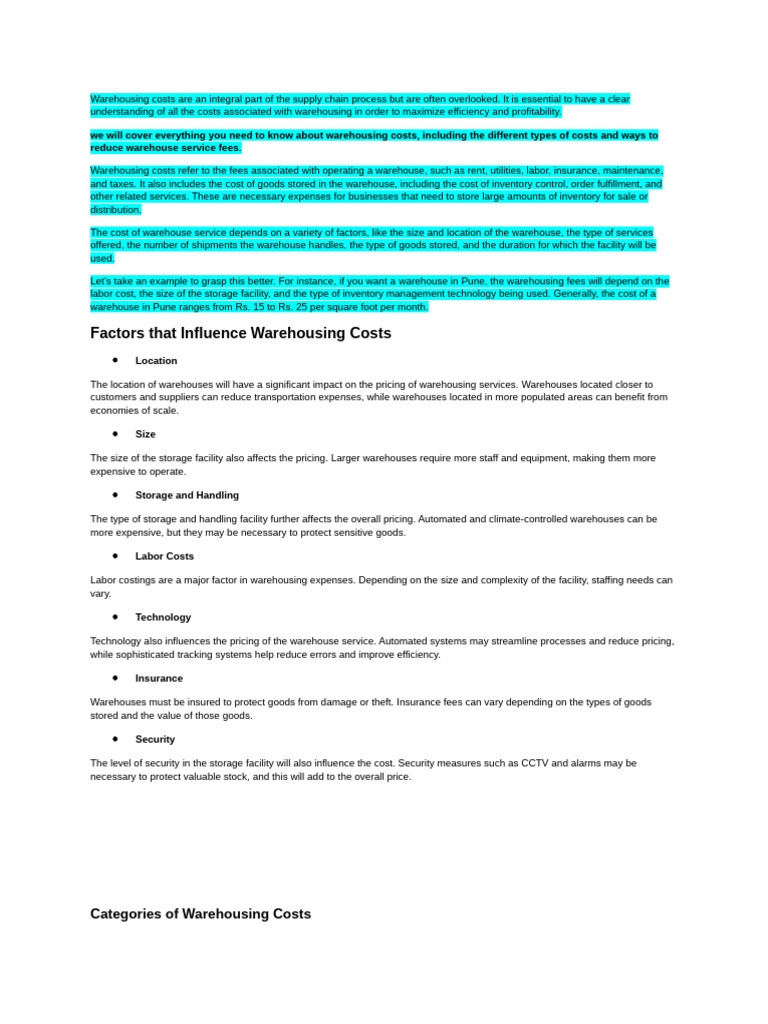 Understanding Warehousing Costs and Savings | PDF | Warehouse | Inventory