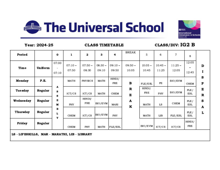 10b 2024 25 Class Timetable | PDF