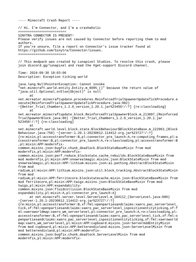 Sinytra Connector Crash Report | PDF | Computer Hardware | Computing