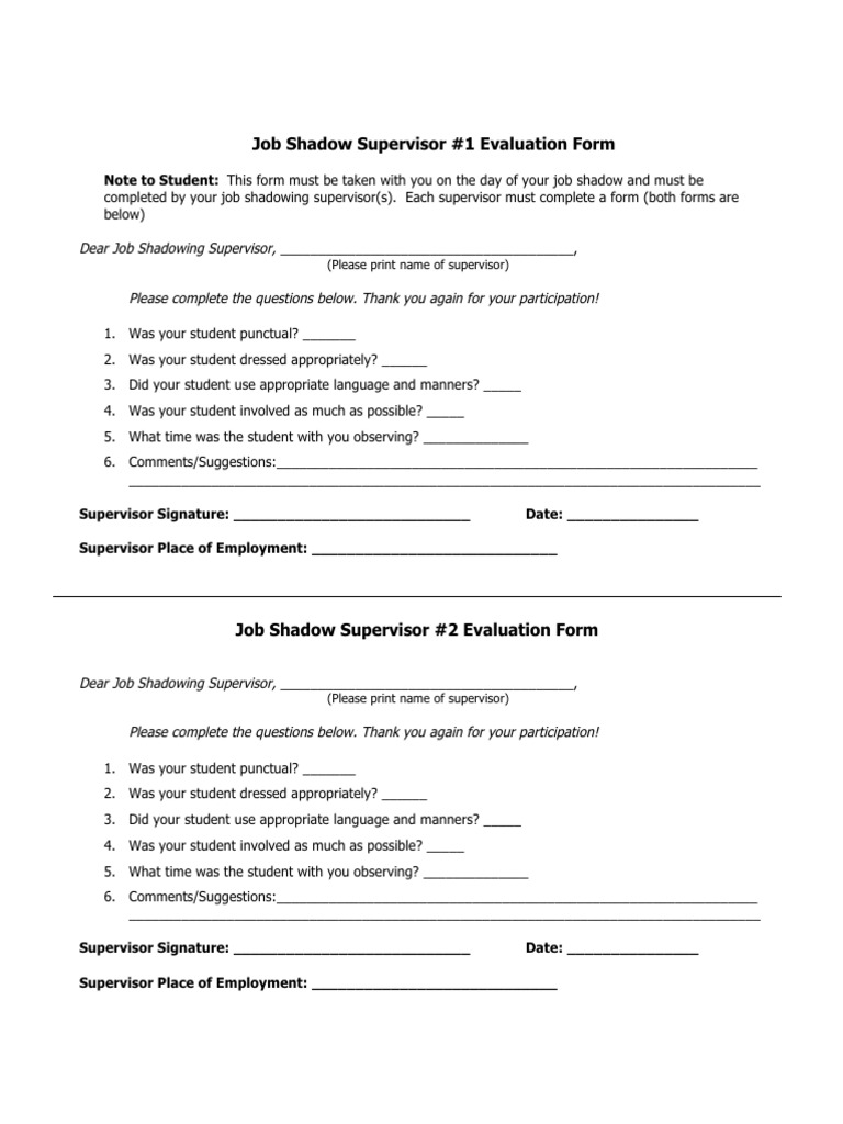 Job Shadow Supervisor | PDF