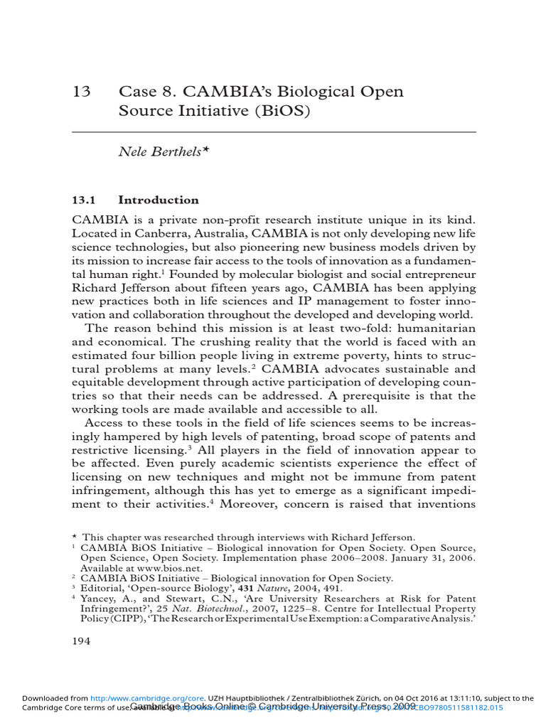 Case 8 CAMBIAs Biological Open Source Initiative BiOS | PDF | License ...