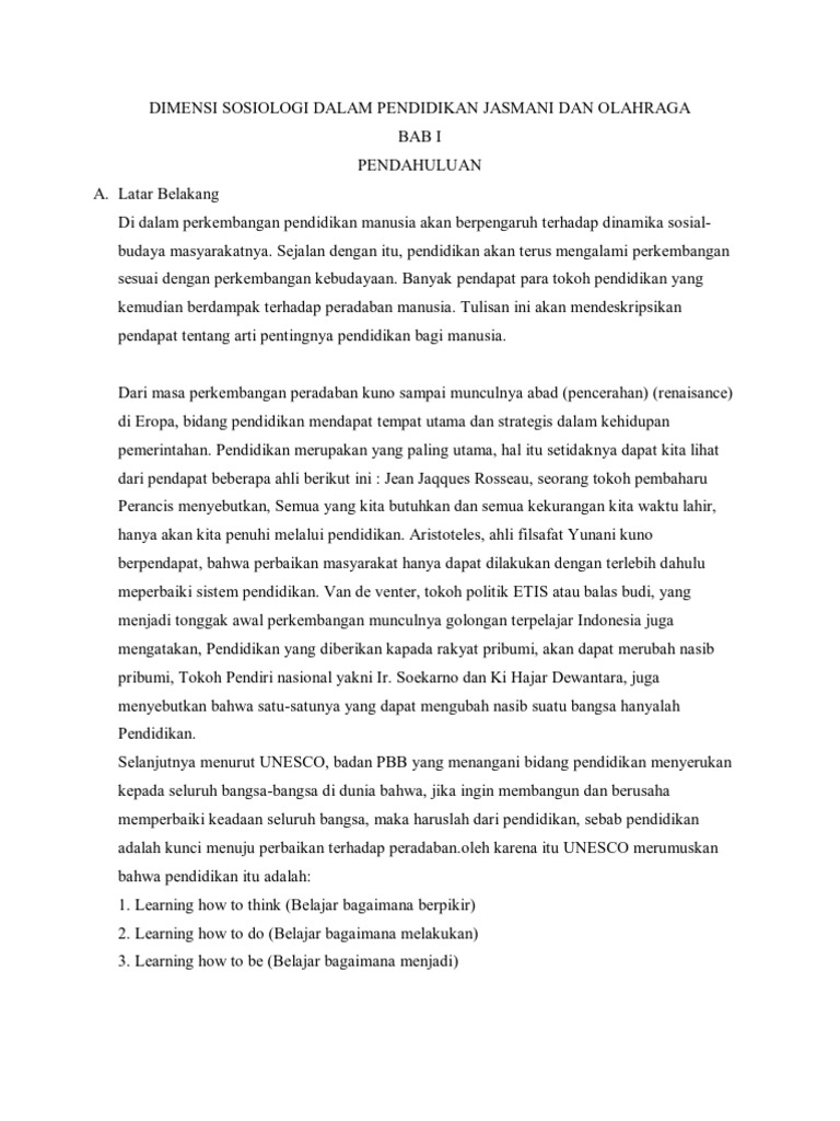 Dimensi Sosiologi Dalam Pendidikan Jasmani Dan Olahraga