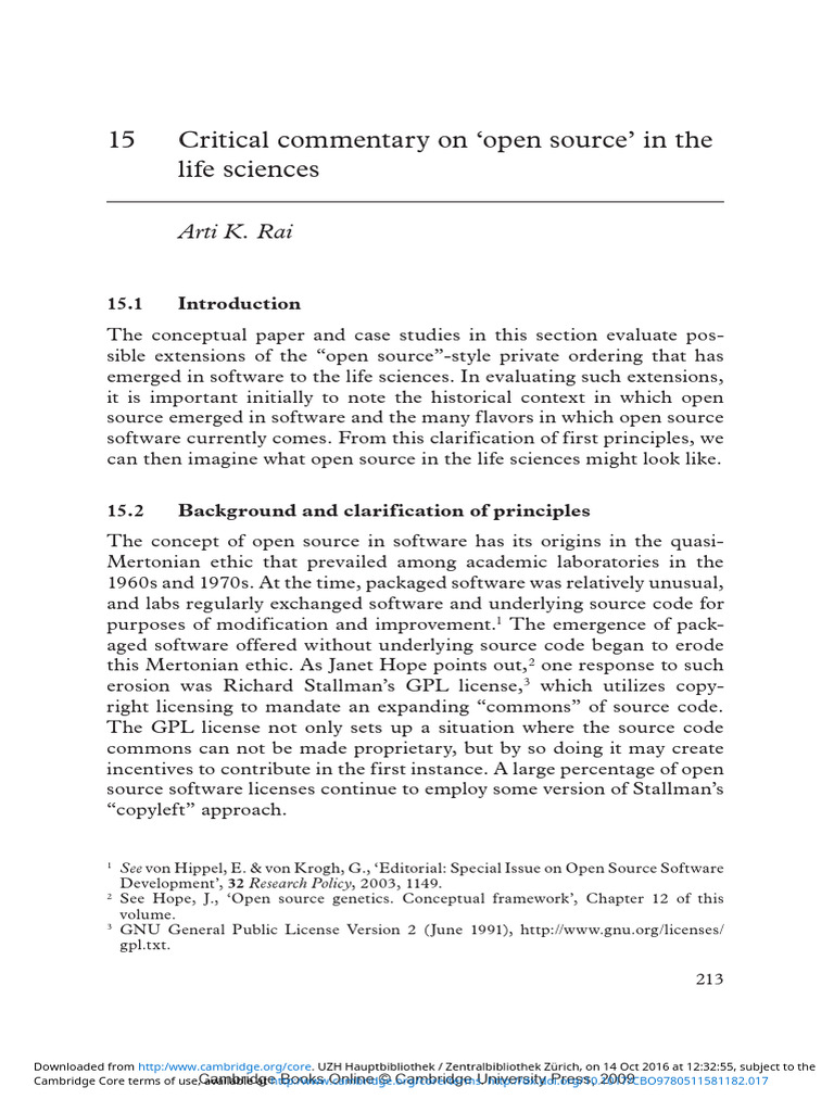 Critical Commentary On Open Source in The Life Sciences | PDF | Open ...
