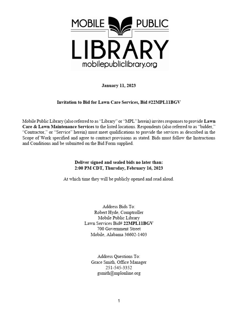 Lawn Care Bid for Mobile Library | PDF | Liability Insurance | Indemnity
