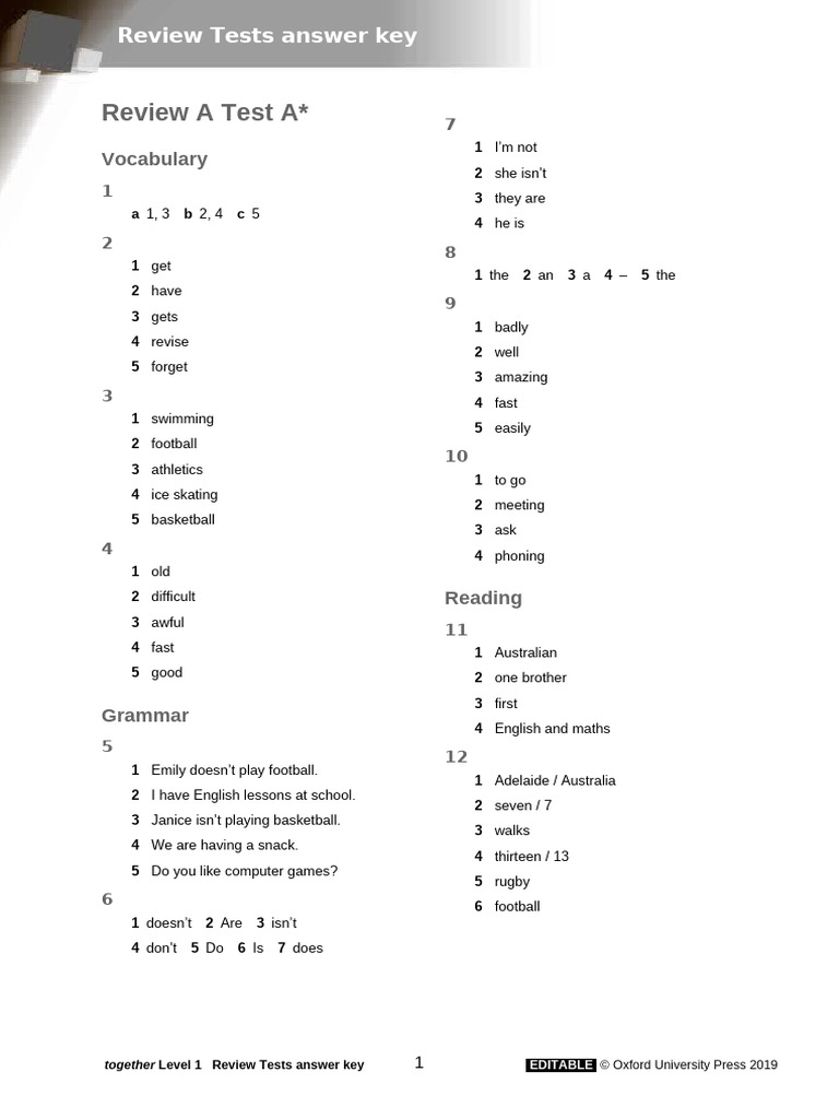 Review Tests Answer Key for Level 1 | PDF | Mount Everest