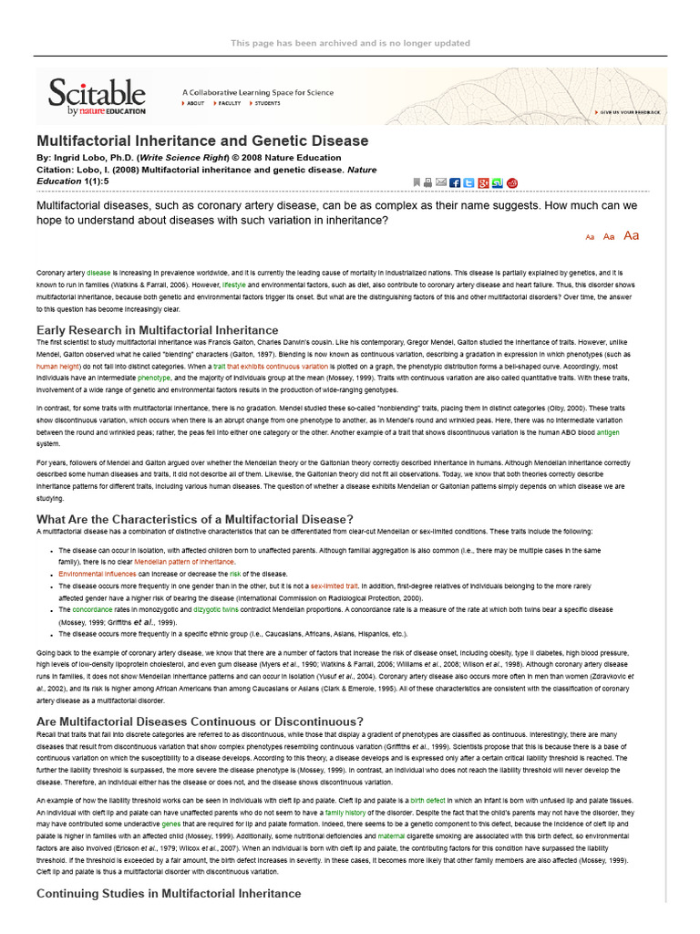Multifactorial Inheritance and Genetic Disease _ Learn Science at ...