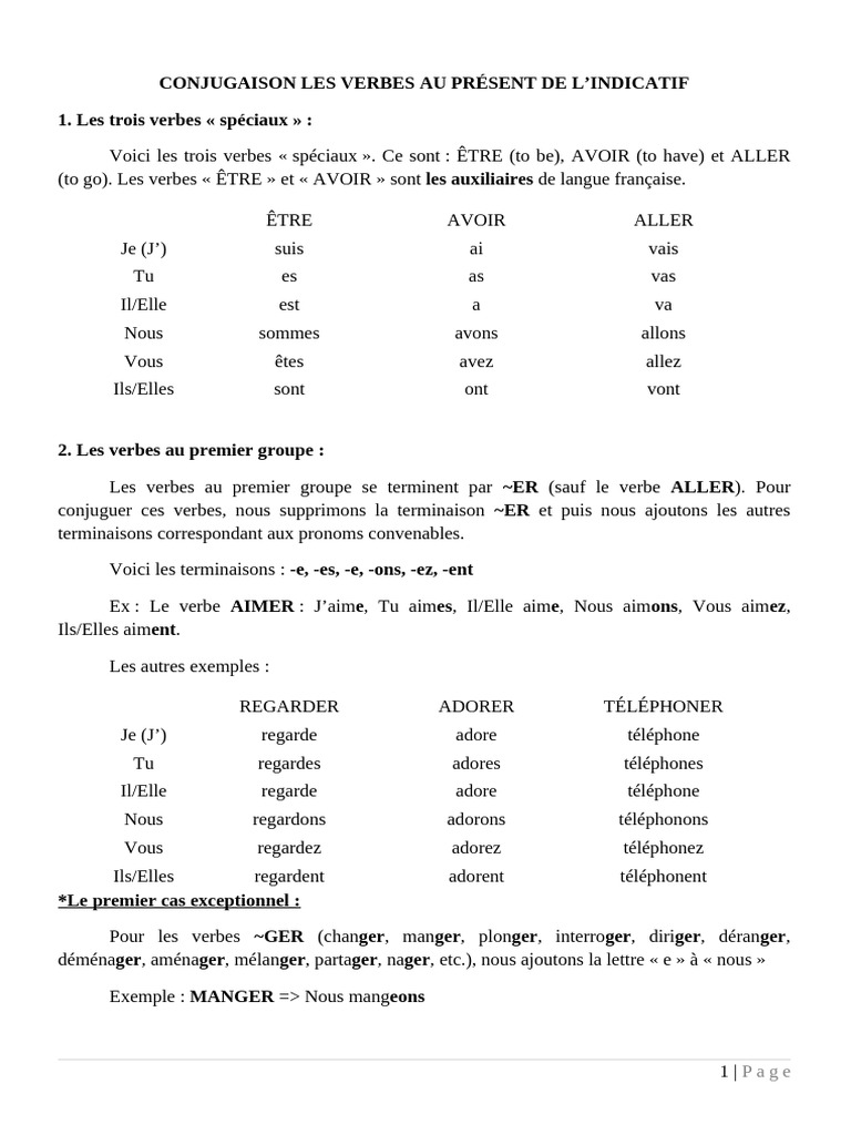 Conjugaison des verbes au présent | PDF | Verbe | Conjugaison