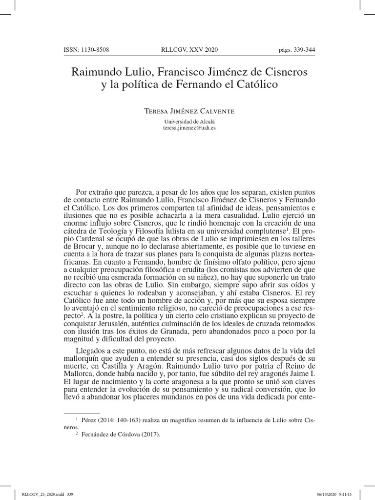 Influencia de Lulio y Cisneros en Fernando | PDF | Cruzadas
