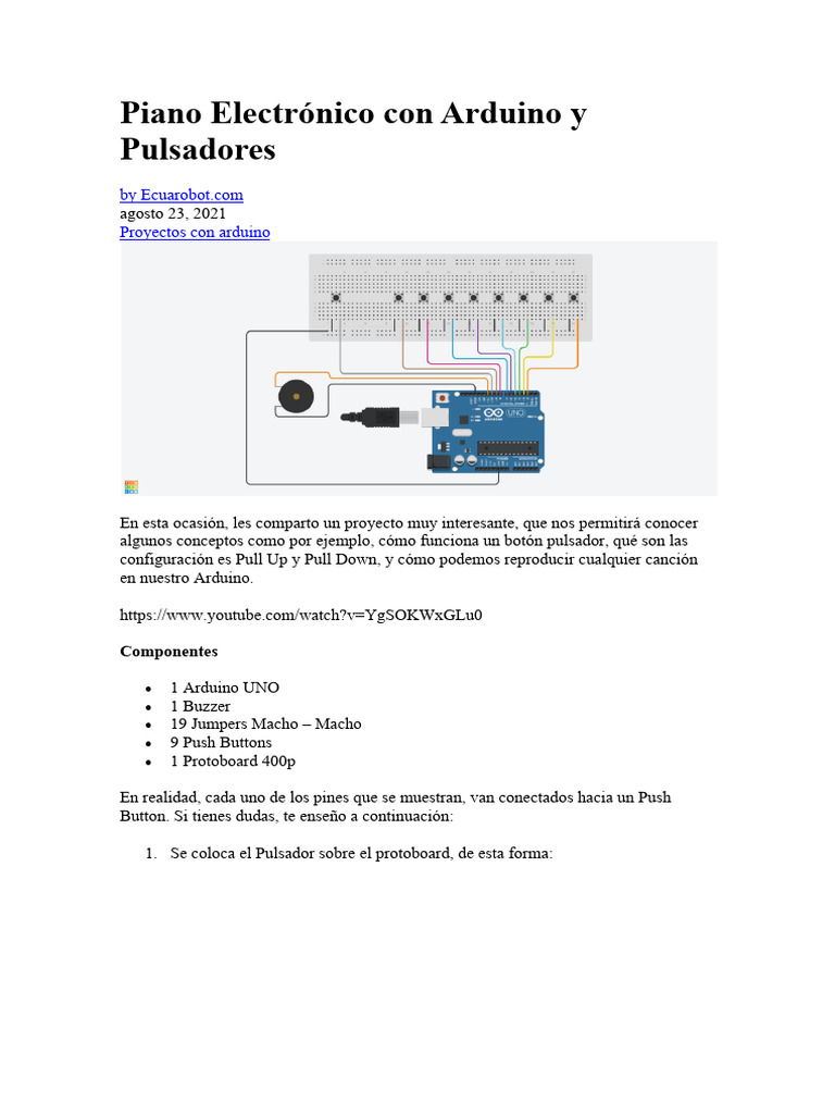 Piano Electrónico con Arduino y Pulsadores | PDF | Arduino