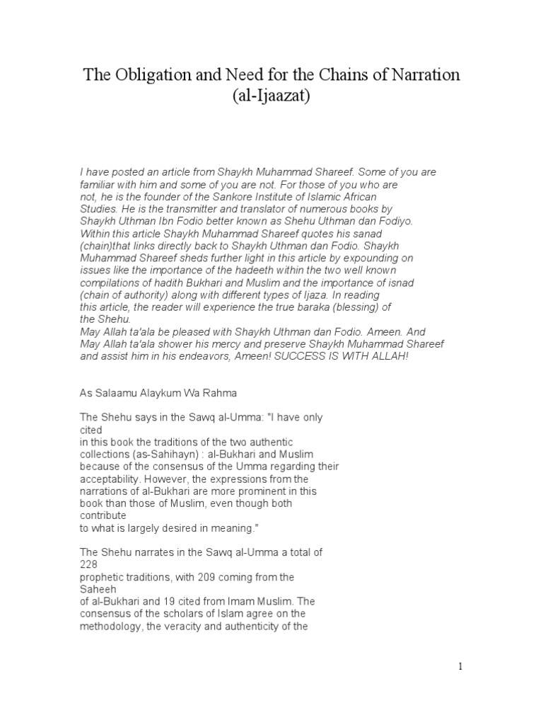Importance of the Chain of Narration | PDF | Hadith | Monotheism