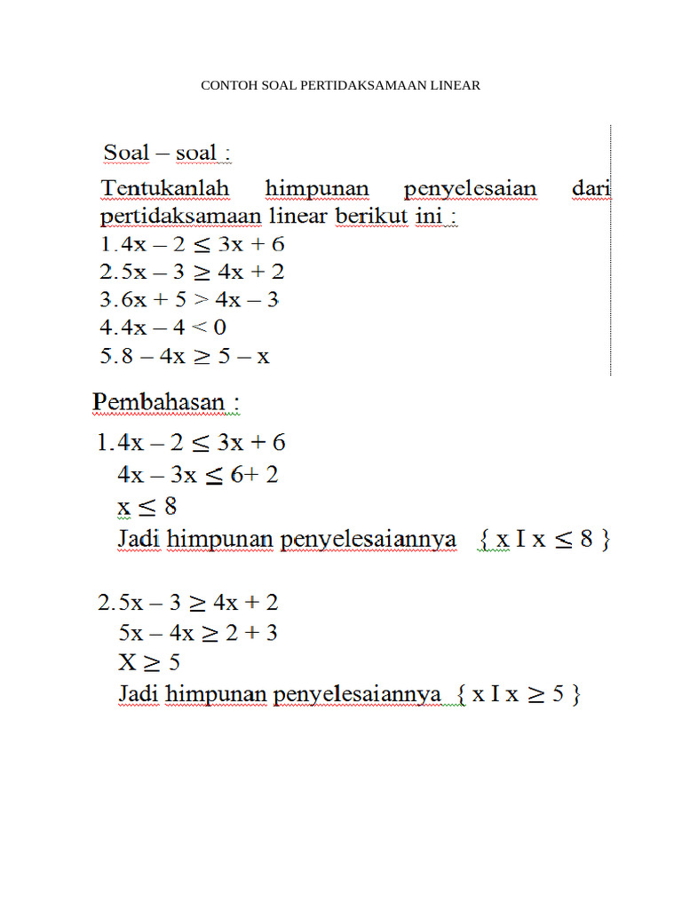 Contoh Soal Pertidaksamaan Linear | PDF
