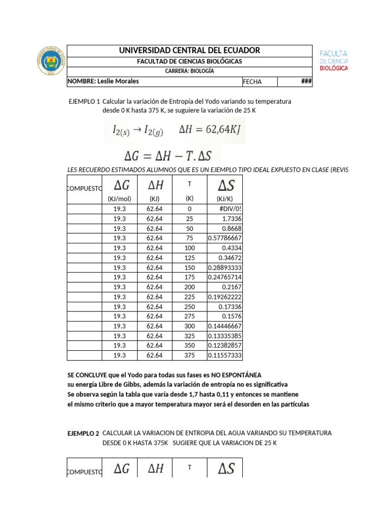 Ejemplo Delta G, Ejercicios Completo CACUANGO | PDF | Entropía ...