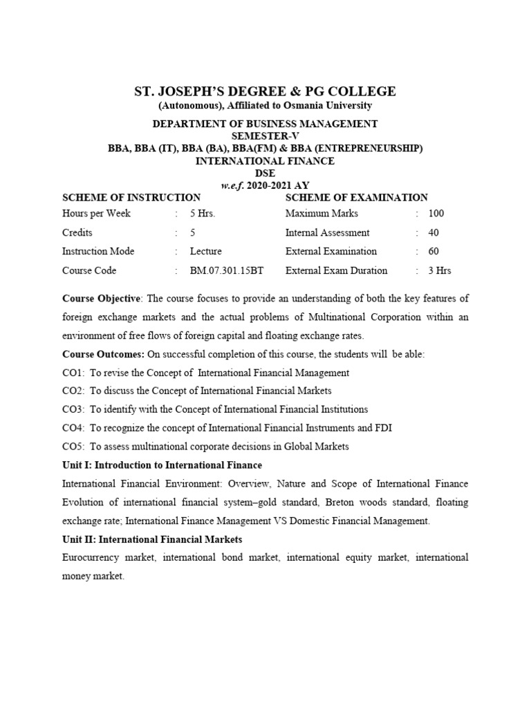 International Finance Course Syllabus | PDF | Foreign Direct Investment ...