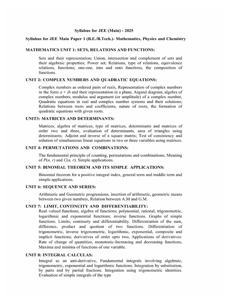 Syllabus Jee Main 2025 | PDF