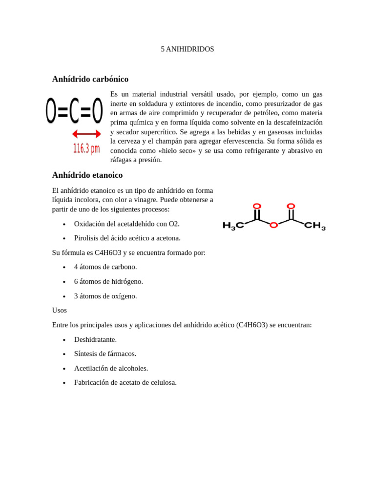 Tipos y Usos de Anhídridos Químicos | PDF | Ácido acético | Compuestos ...