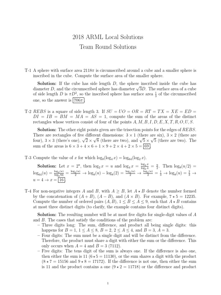 ARML Local 2018 Solutions | PDF | Area | Square Root