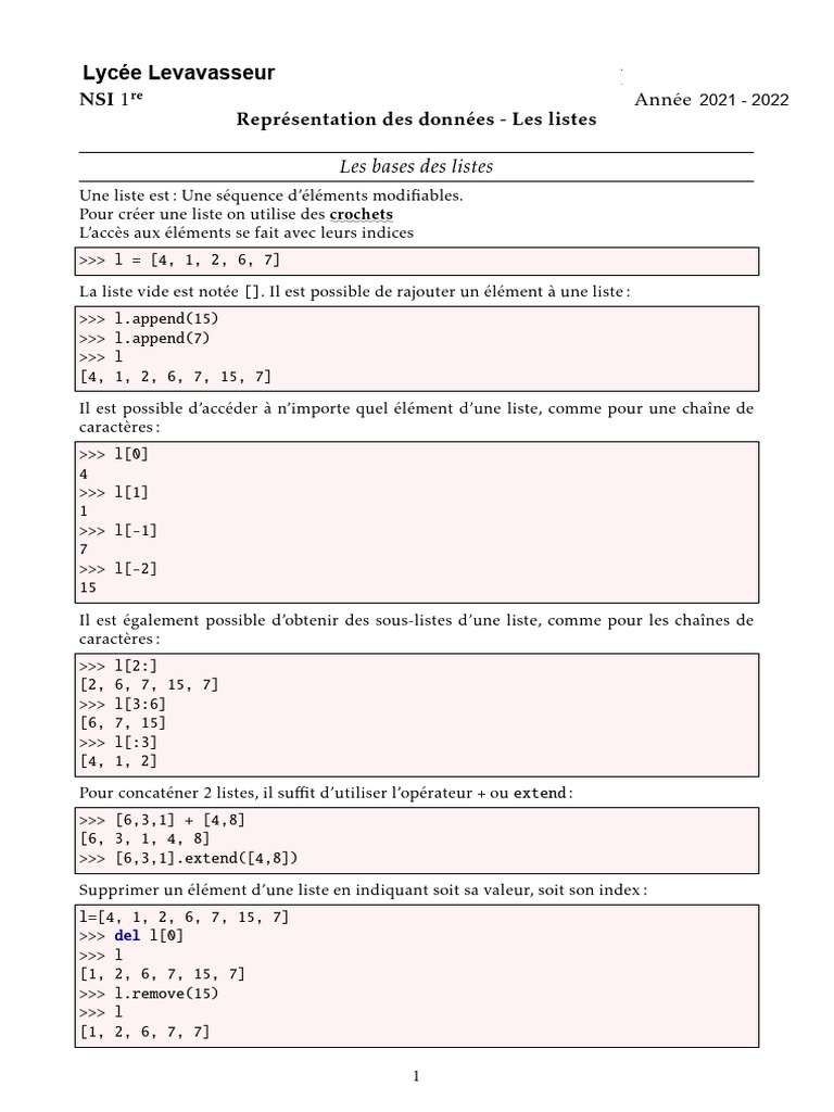 Introduction aux Listes en Python | PDF | Programmation informatique