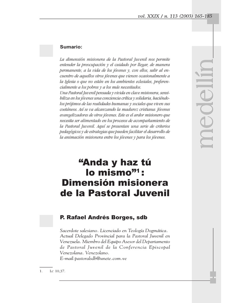 Dimensión Misionera en Pastoral Juvenil | PDF | Misionero | La ...