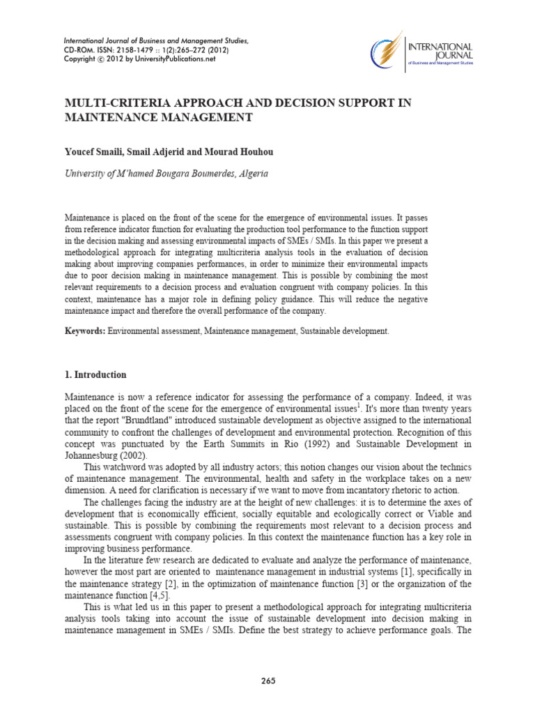 Multi Criteria Approach and Decision Sup | PDF | Risk | Reliability ...