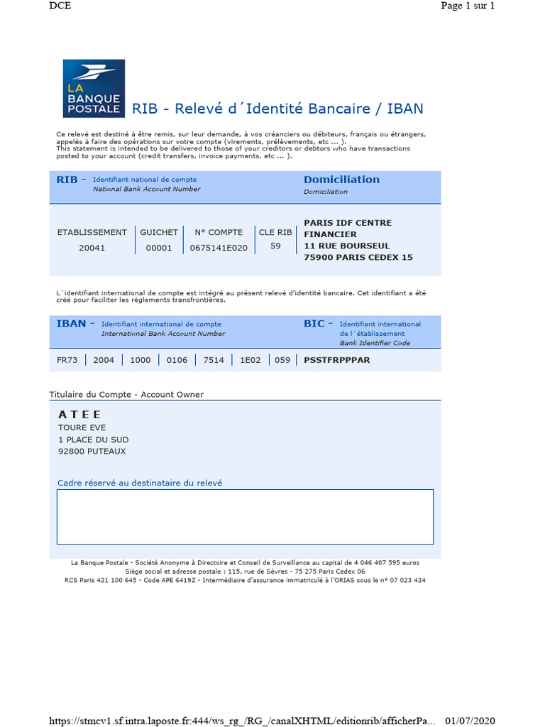 RIB et IBAN : Informations Bancaires | PDF