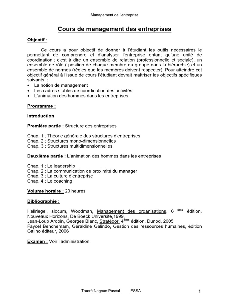 Cours de Management des Entreprises | PDF | Business | Économie