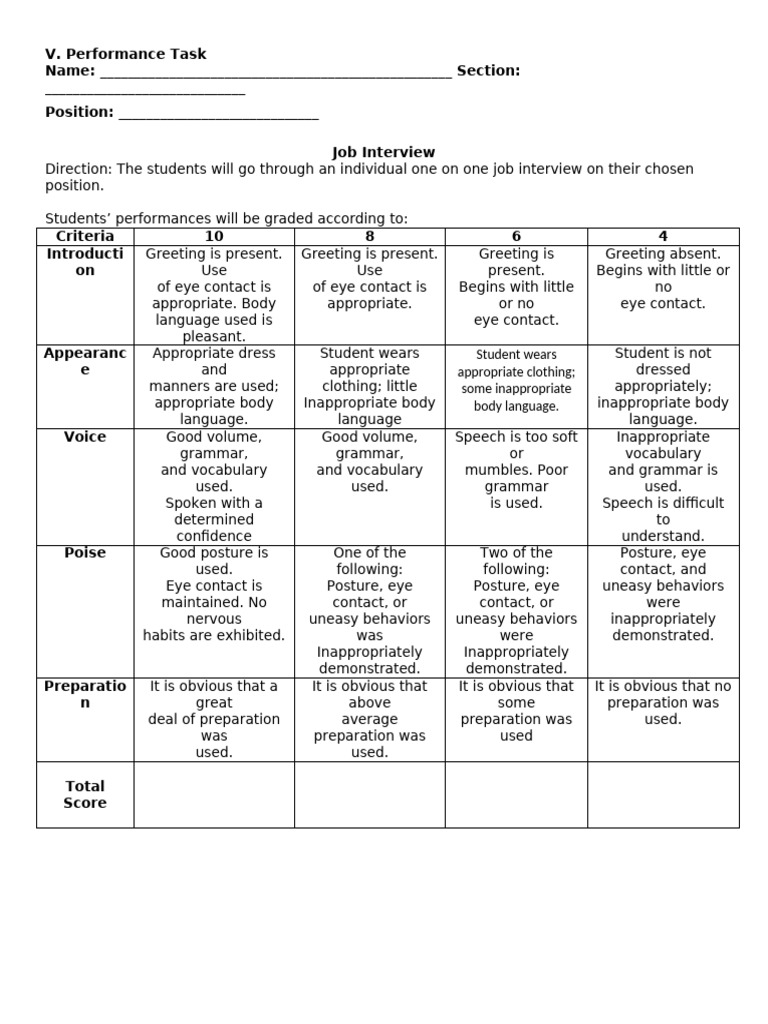 Job Interview Evaluation Rubric | PDF | Job Interview | Psychological ...